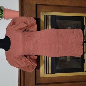 H&M Rouched Dusty Rose Puffed Sleeves Bodycon Dress Size Medium